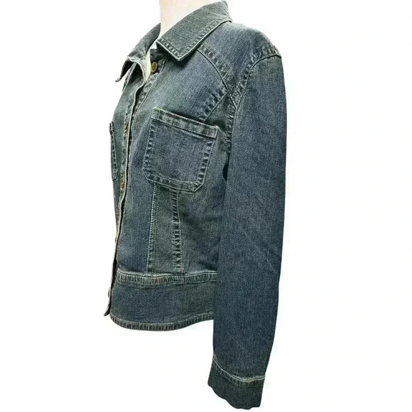 Susan Graver Jeans Stretch Denim Button Front Peplum Jacket Patch Pockets Sz XL - Picture 13 of 16